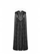 Off-Shoulder Boat Neck Chiffon Poncho Sleeve Back Waist Lace-Up Black Gothic Long Dress