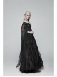 Off-Shoulder Boat Neck Chiffon Poncho Sleeve Back Waist Lace-Up Black Gothic Long Dress