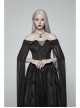 Off-Shoulder Boat Neck Chiffon Poncho Sleeve Back Waist Lace-Up Black Gothic Long Dress