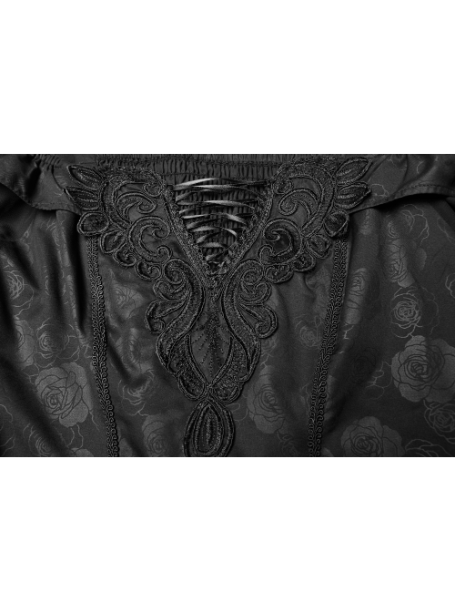 Off-Shoulder Boat Neck Chiffon Poncho Sleeve Back Waist Lace-Up Black Gothic Long Dress