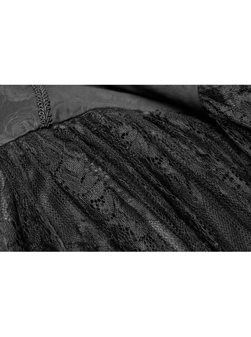 Off-Shoulder Boat Neck Chiffon Poncho Sleeve Back Waist Lace-Up Black Gothic Long Dress