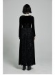 Large Collar Front Chest Splice Mesh Flare Sleeve Back Waist Lace-Up Black Gothic Knit Velvet Long Dress