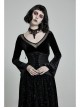 Large Collar Front Chest Splice Mesh Flare Sleeve Back Waist Lace-Up Black Gothic Knit Velvet Long Dress