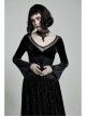 Large Collar Front Chest Splice Mesh Flare Sleeve Back Waist Lace-Up Black Gothic Knit Velvet Long Dress