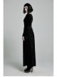 Large Collar Front Chest Splice Mesh Flare Sleeve Back Waist Lace-Up Black Gothic Knit Velvet Long Dress