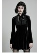 Lace Collar Front Chest Decals Flare Sleeve Back Waist Lace-Up Black Gothic Knit Velvet Dress