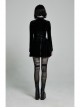 Lace Collar Front Chest Decals Flare Sleeve Back Waist Lace-Up Black Gothic Knit Velvet Dress