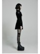 Lace Collar Front Chest Decals Flare Sleeve Back Waist Lace-Up Black Gothic Knit Velvet Dress