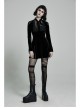 Lace Collar Front Chest Decals Flare Sleeve Back Waist Lace-Up Black Gothic Knit Velvet Dress