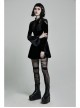 Lace Collar Front Chest Decals Flare Sleeve Back Waist Lace-Up Black Gothic Knit Velvet Dress