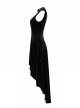 Front Chest Splice Mesh Decals Sleeveless Back Waist Lace-Up Black Gothic Retro Velvet Dress