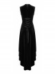 Front Chest Splice Mesh Decals Sleeveless Back Waist Lace-Up Black Gothic Retro Velvet Dress