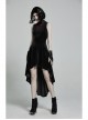 Front Chest Splice Mesh Decals Sleeveless Back Waist Lace-Up Black Gothic Retro Velvet Dress