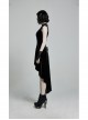 Front Chest Splice Mesh Decals Sleeveless Back Waist Lace-Up Black Gothic Retro Velvet Dress