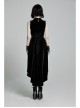 Front Chest Splice Mesh Decals Sleeveless Back Waist Lace-Up Black Gothic Retro Velvet Dress