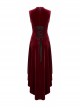 Front Chest Splice Mesh Decals Sleeveless Back Waist Lace-Up Wine Red Gothic Retro Velvet Dress