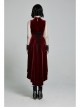 Front Chest Splice Mesh Decals Sleeveless Back Waist Lace-Up Wine Red Gothic Retro Velvet Dress