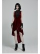 Front Chest Splice Mesh Decals Sleeveless Back Waist Lace-Up Wine Red Gothic Retro Velvet Dress