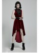 Front Chest Splice Mesh Decals Sleeveless Back Waist Lace-Up Wine Red Gothic Retro Velvet Dress