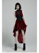 Front Chest Splice Mesh Decals Sleeveless Back Waist Lace-Up Wine Red Gothic Retro Velvet Dress