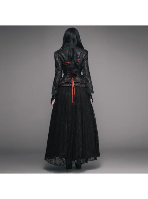 Black Red Jacquard Fabric Lace Skirt Gothic Long Dress