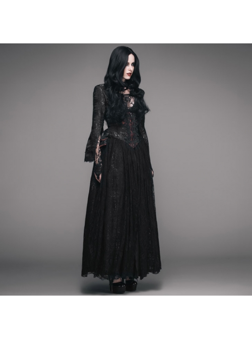 Black Red Jacquard Fabric Lace Skirt Gothic Long Dress