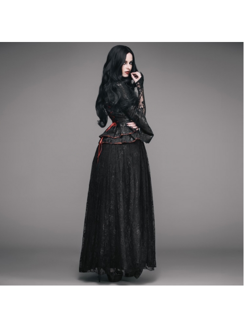 Black Red Jacquard Fabric Lace Skirt Gothic Long Dress