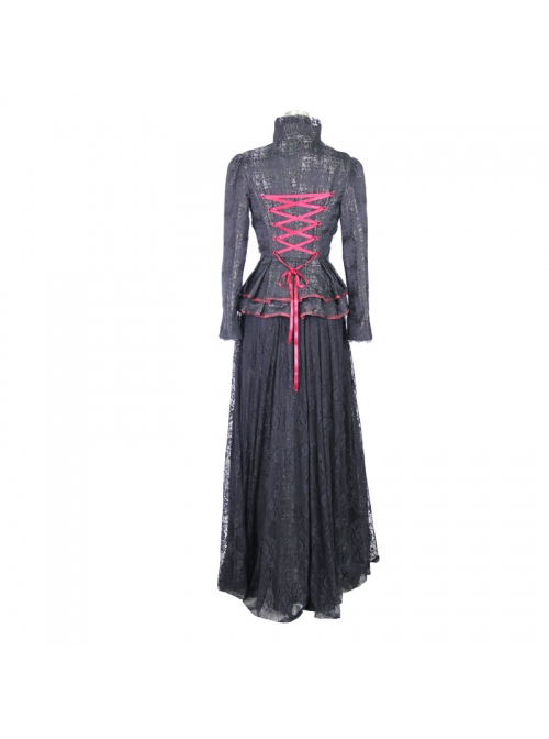 Black Red Jacquard Fabric Lace Skirt Gothic Long Dress