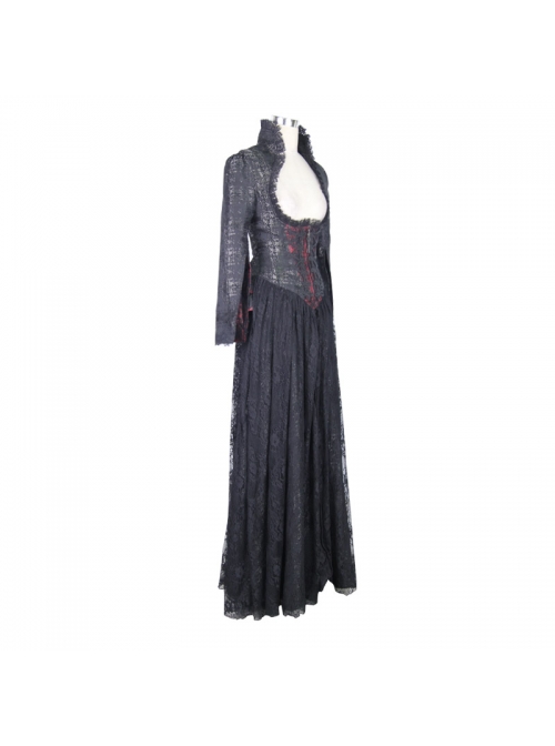 Black Red Jacquard Fabric Lace Skirt Gothic Long Dress