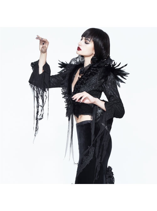 Black Composite Mesh Fabric Transparent Lace Stand-Collar Gothic Small Coat