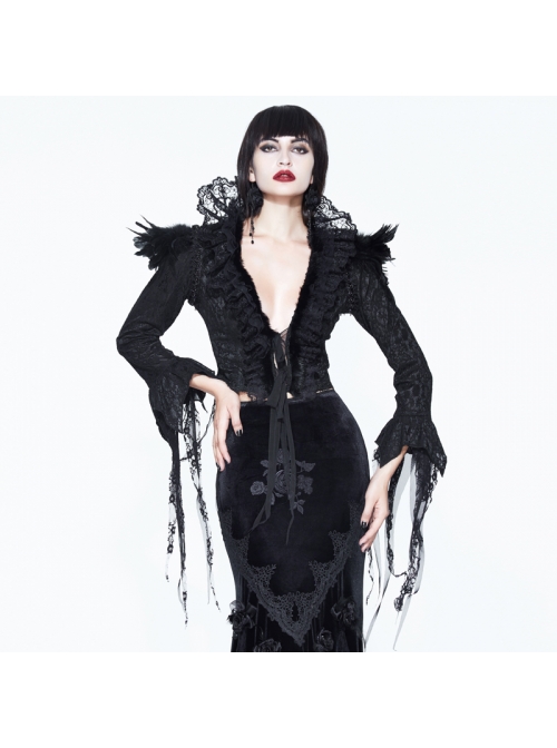 Black Composite Mesh Fabric Transparent Lace Stand-Collar Gothic Small Coat