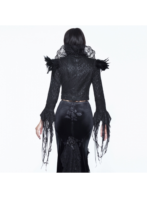 Black Composite Mesh Fabric Transparent Lace Stand-Collar Gothic Small Coat