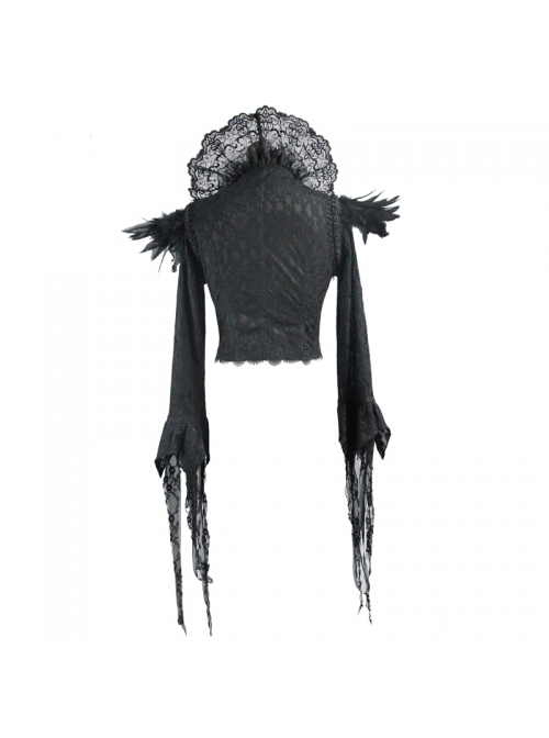 Black Composite Mesh Fabric Transparent Lace Stand-Collar Gothic Small Coat