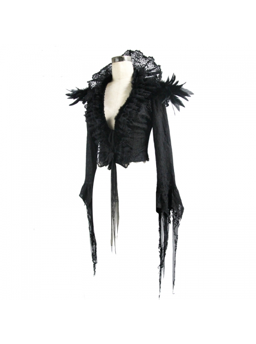 Black Composite Mesh Fabric Transparent Lace Stand-Collar Gothic Small Coat