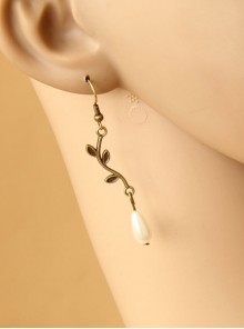 Fashion Casual Baroque Handmade Retro Artificial Pearl Leaves Bride Long Earrings