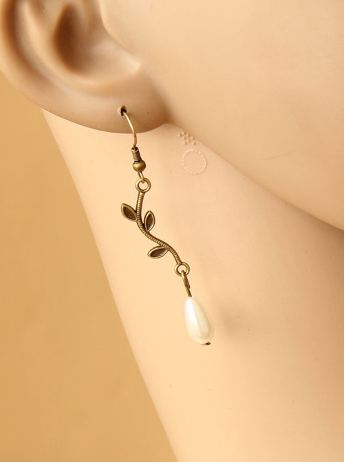 Fashion Casual Baroque Handmade Retro Artificial Pearl Leaves Bride Long Earrings