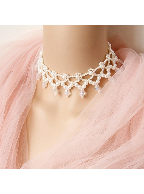 Baroque Personality Artificial Pearl Retro Fashion White Artificial Crystal Short Necklace