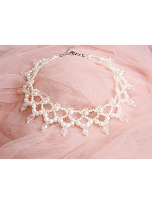 Baroque Personality Artificial Pearl Retro Fashion White Artificial Crystal Short Necklace
