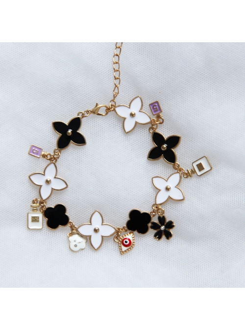 Fashion Retro Personality Black White Perfume Bottle Cloud Multi-Element Anklet