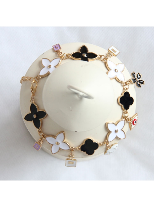 Fashion Retro Personality Black White Perfume Bottle Cloud Multi-Element Anklet