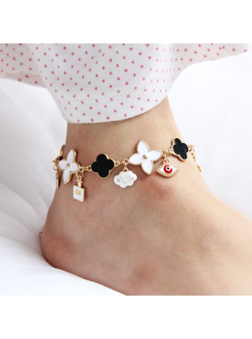 Fashion Retro Personality Black White Perfume Bottle Cloud Multi-Element Anklet