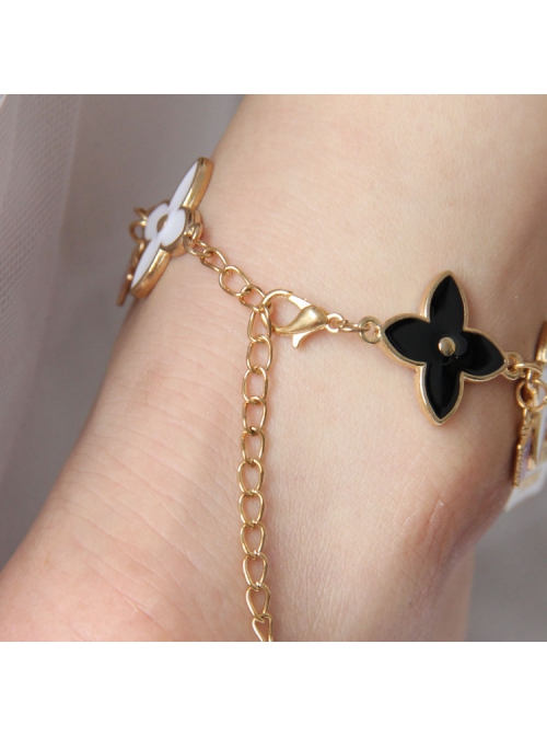 Fashion Retro Personality Black White Perfume Bottle Cloud Multi-Element Anklet