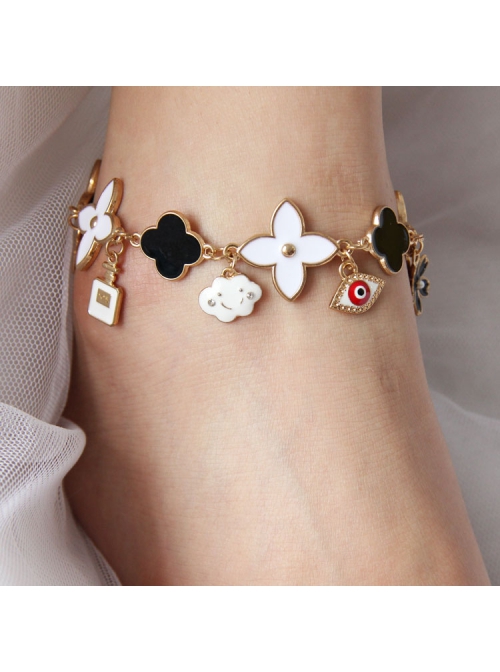 Fashion Retro Personality Black White Perfume Bottle Cloud Multi-Element Anklet