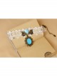 Vintage Fashion Baroque White Lace Blue Gems Rose Flower Bridal Wide Choker