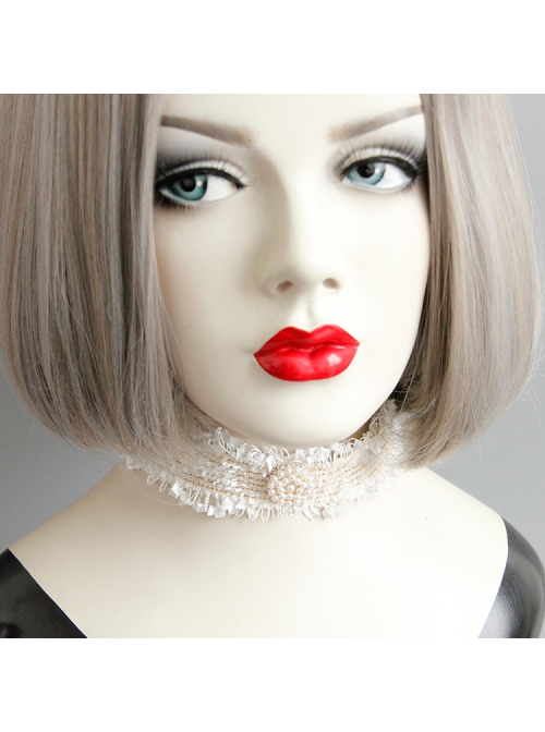 Fashion All-Match Baroque Personality White Pearl Velvet Choker