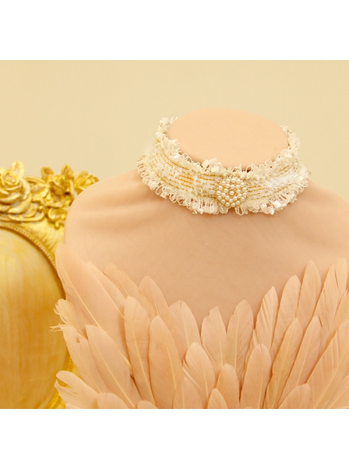 Fashion All-Match Baroque Personality White Pearl Velvet Choker