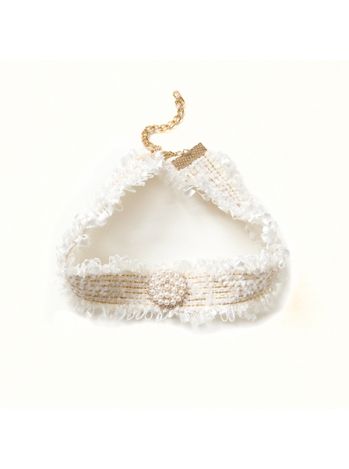 Fashion All-Match Baroque Personality White Pearl Velvet Choker