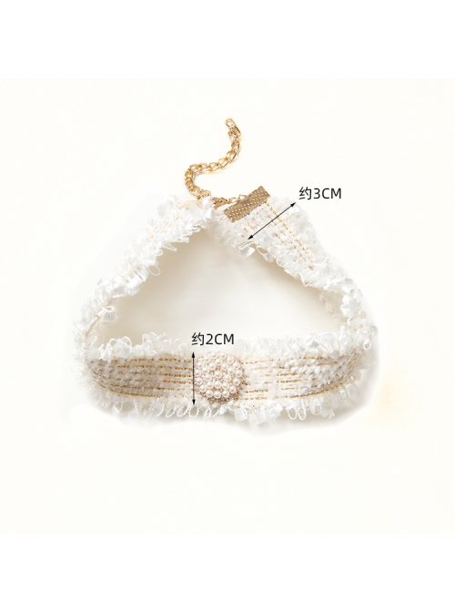 Fashion All-Match Baroque Personality White Pearl Velvet Choker