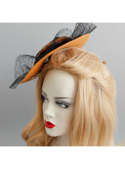 Gothic Black Bat Gauze Rose Flower Orange Halloween Vampire Party Prom Hat Hairpin