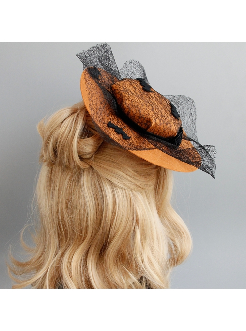 Gothic Black Bat Gauze Rose Flower Orange Halloween Vampire Party Prom Hat Hairpin